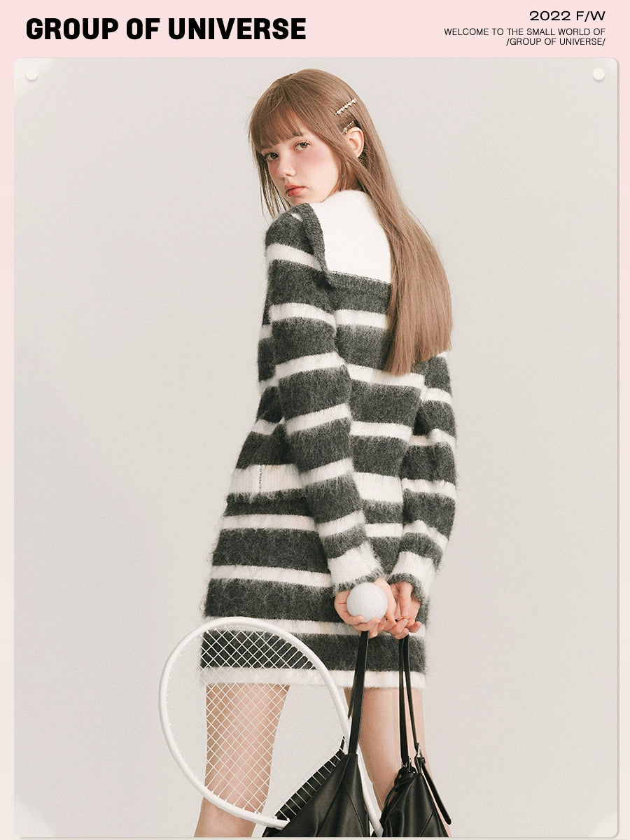 Snow Stripes - Layered Wool Sweater Set for Spring