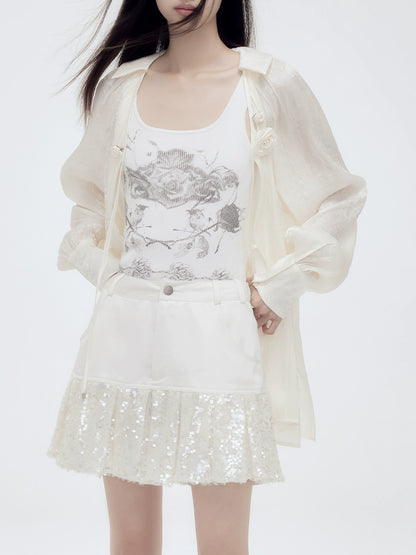 Ribbon Rose Tulle Sunscreen Long Sleeve Shirt