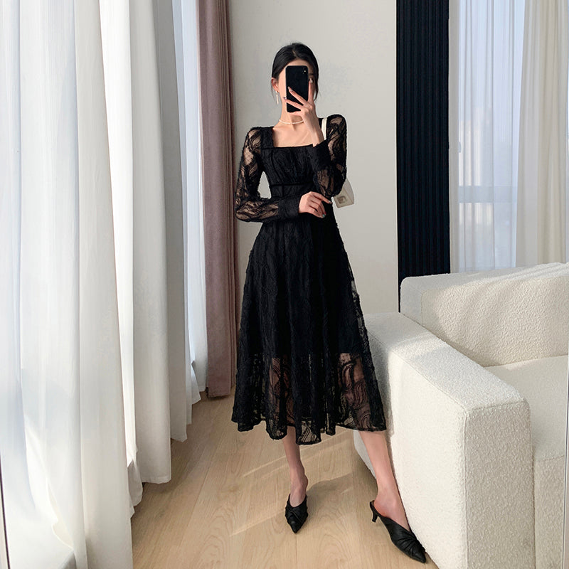 Black Dress 2023 Autumn Lace Skirt