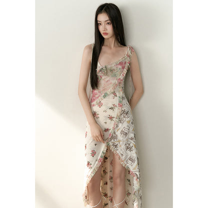 Fragmented Flower Ruffle Strap Dress