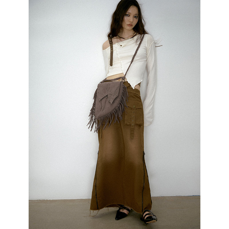 Vintage Brown Distressed Skirt