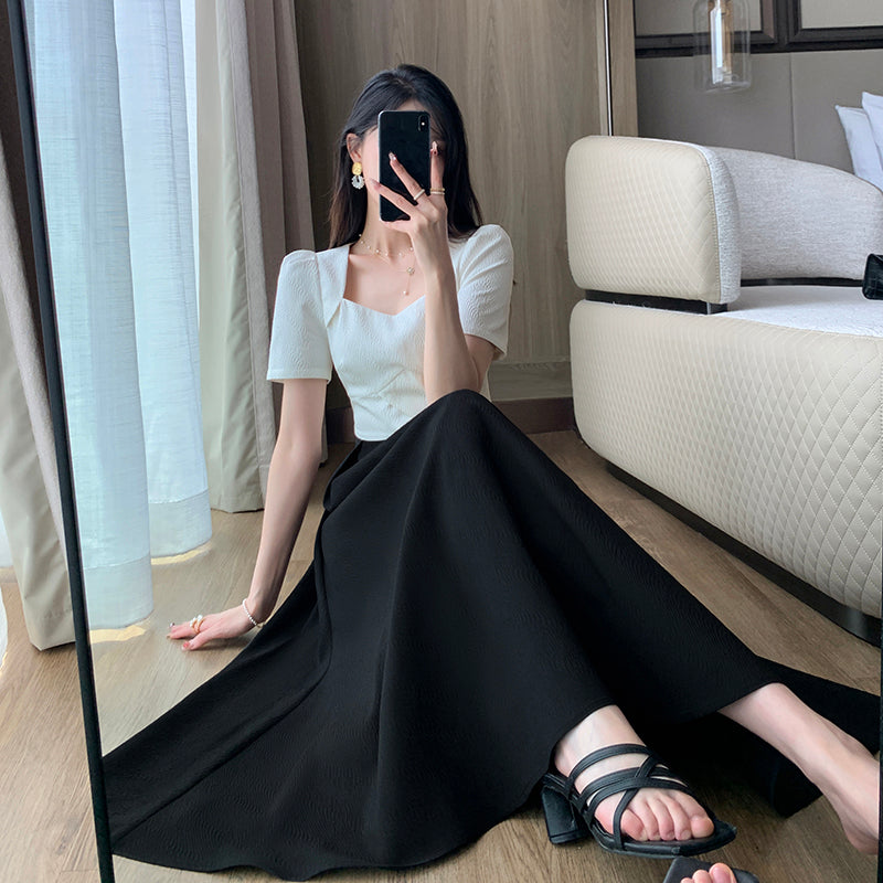 Slim Fit Drop Waist Long Skirt