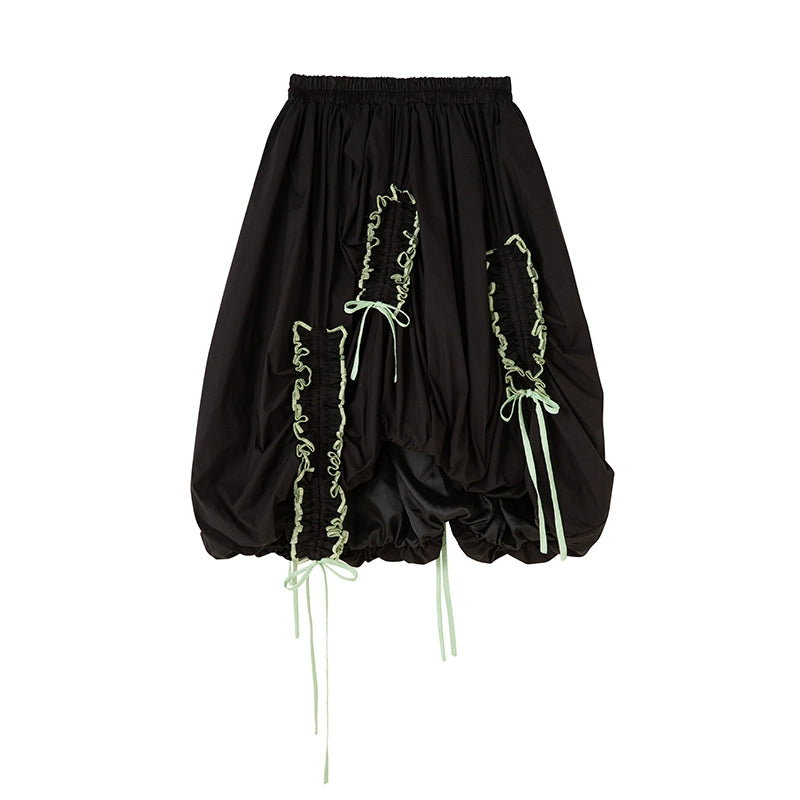 Flower Bud - Black Pleated Ruffled Skirt