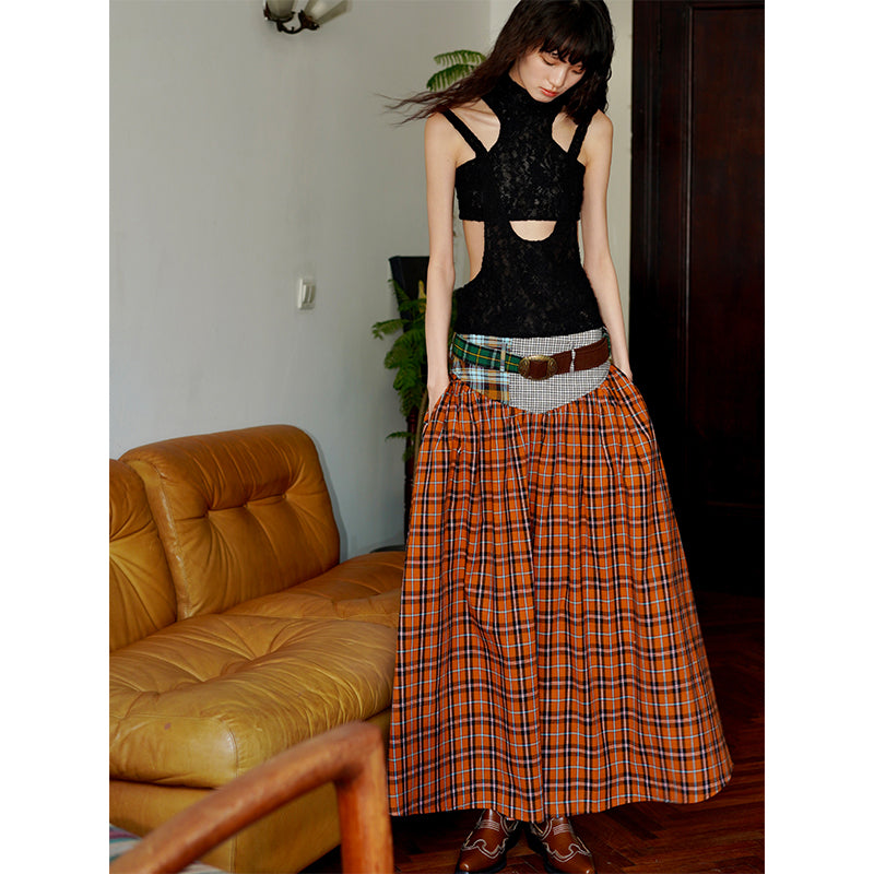 Vintage Check Maxi Skirt
