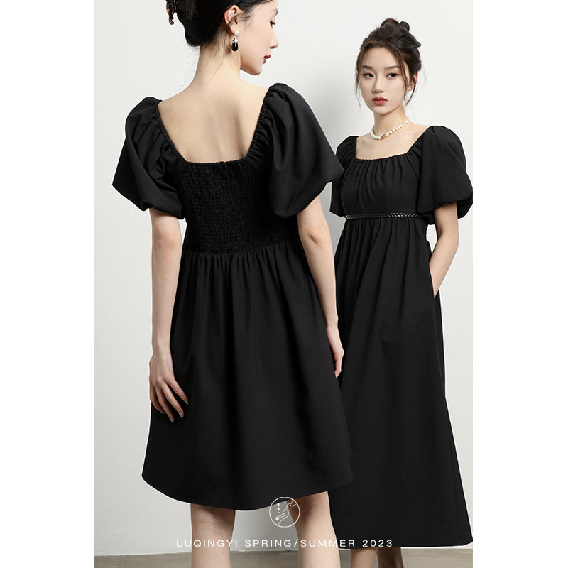 Mystic Noir Puff Sleeve Dress