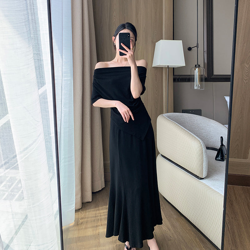 Black One-Shoulder Knit Top