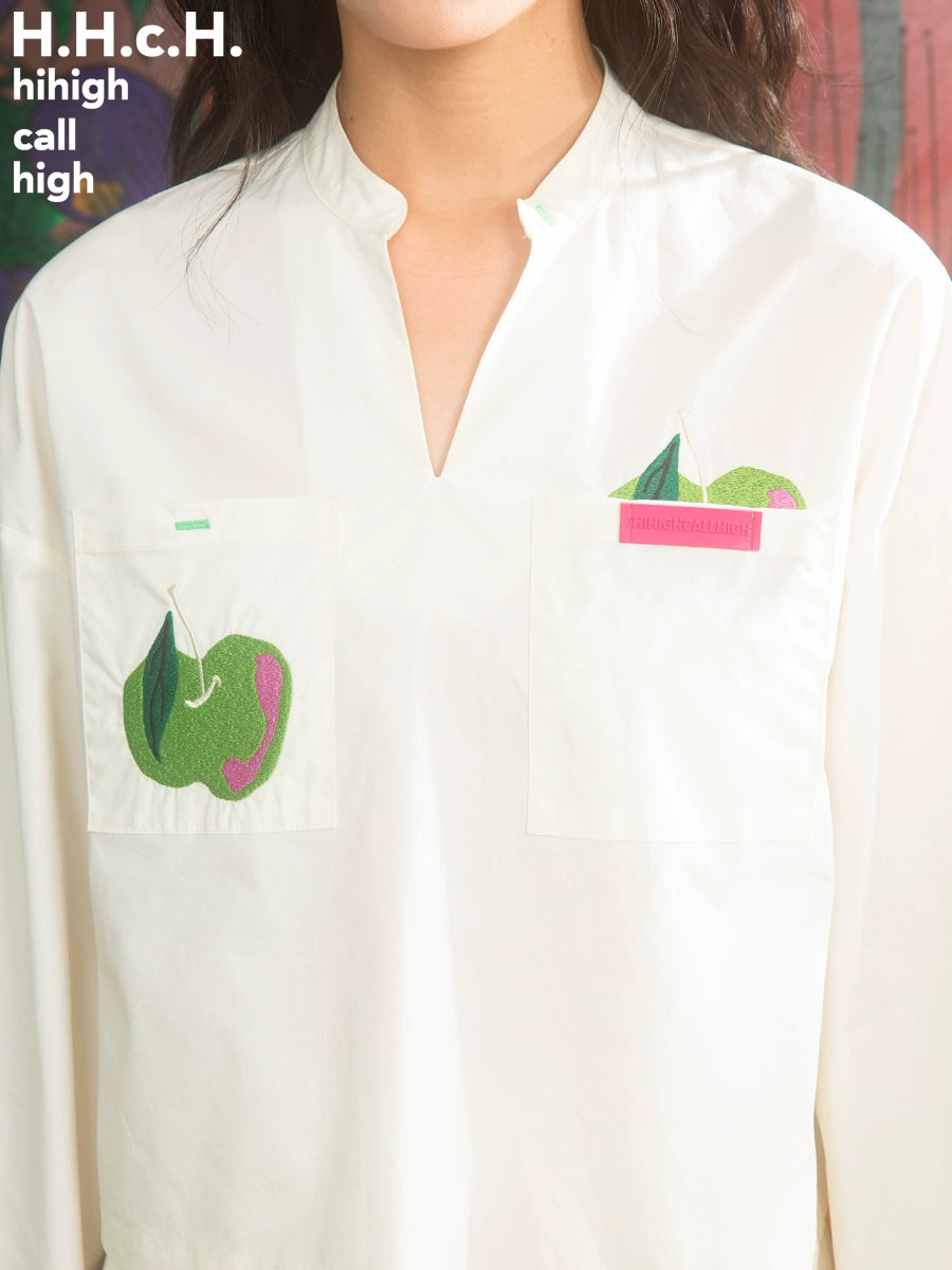 녹색 사과 자수 셔츠 및 스커트 세트