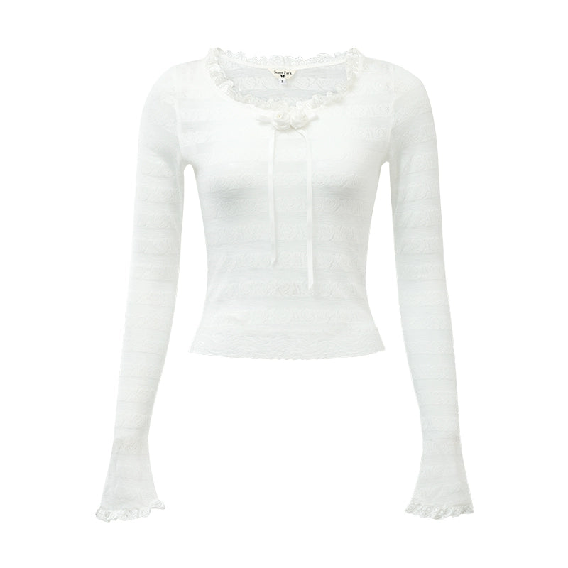 White Rose Stripe Lace Perspective Bottom Shirt Knitted Underlay