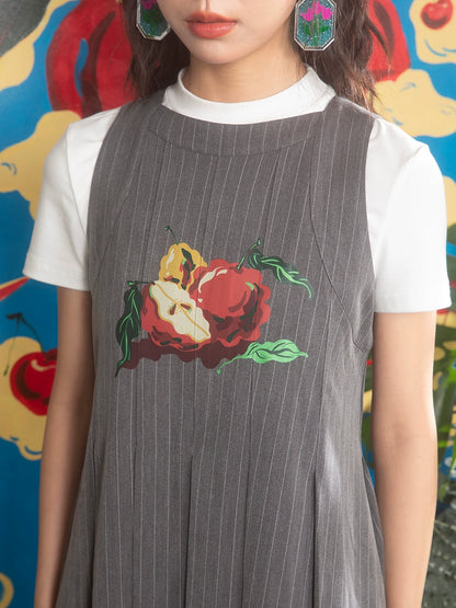 Girl's Apple Pear Print: Pleated Dress