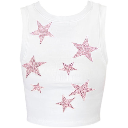 Pink Star Hot Diamond Tank Top Tight Fit High Waist Versatile Short