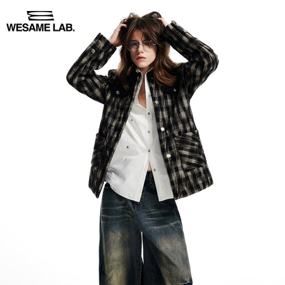 Personalized Black Loose Woven Plaid Fragrant Coat