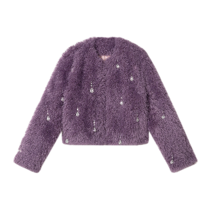 Rhinestone Cotton Fur Coat