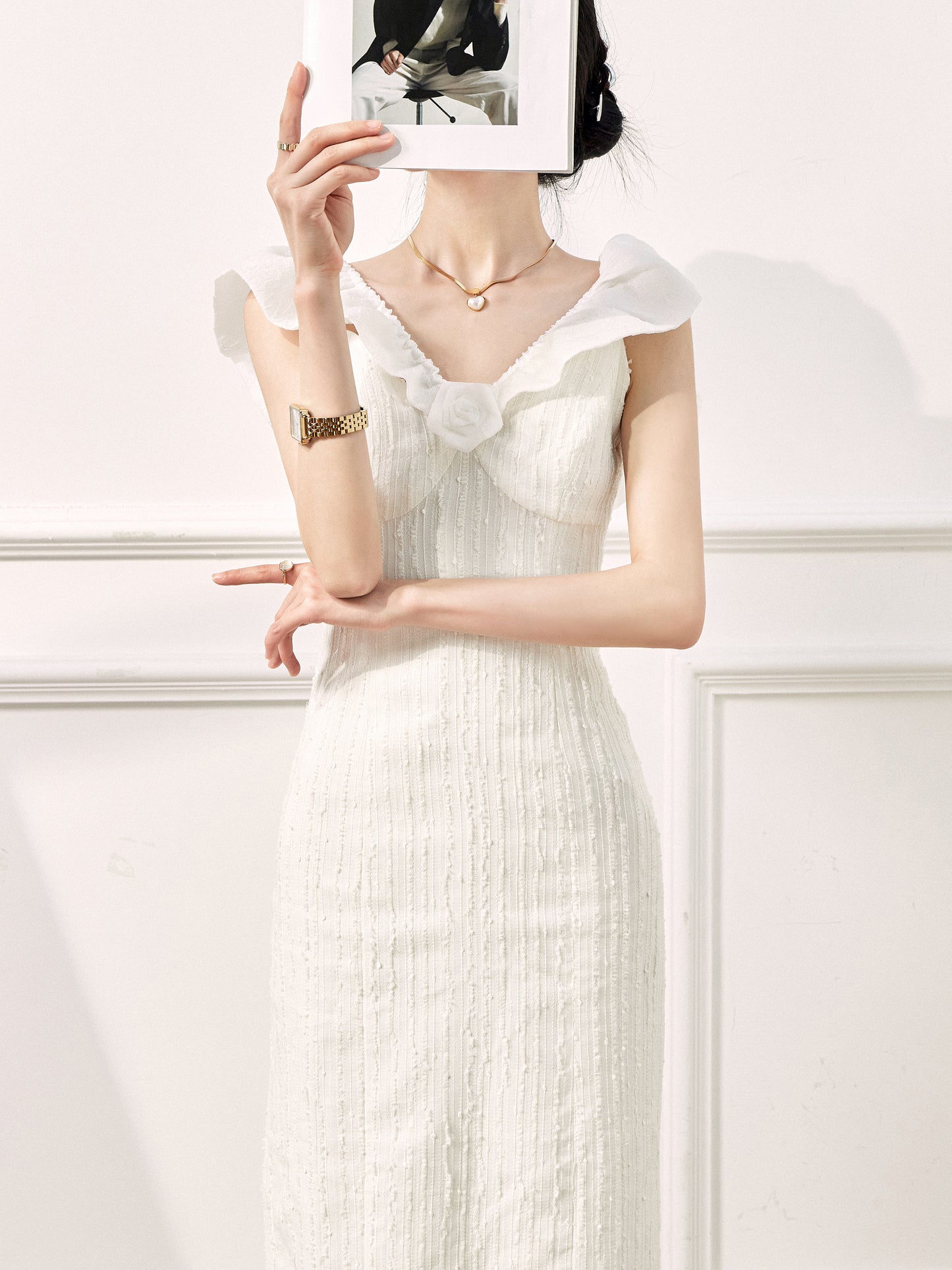 White French Strap Holiday Dress