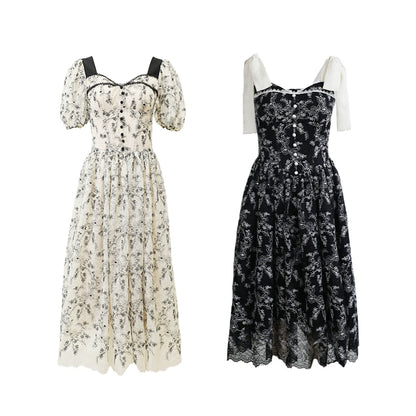 Black and White Keys Lace Waist Summer Dress