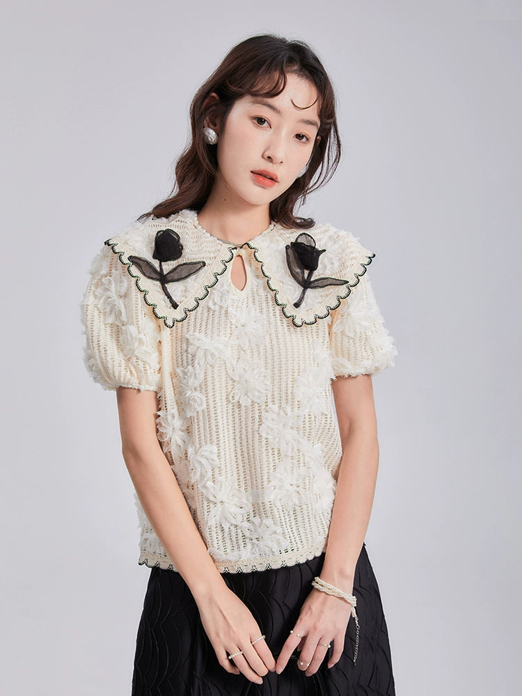 Original Design Dolly Exquisite Tulip with Hanging Strap Embroidered Lace Shirt Half Skirt Set