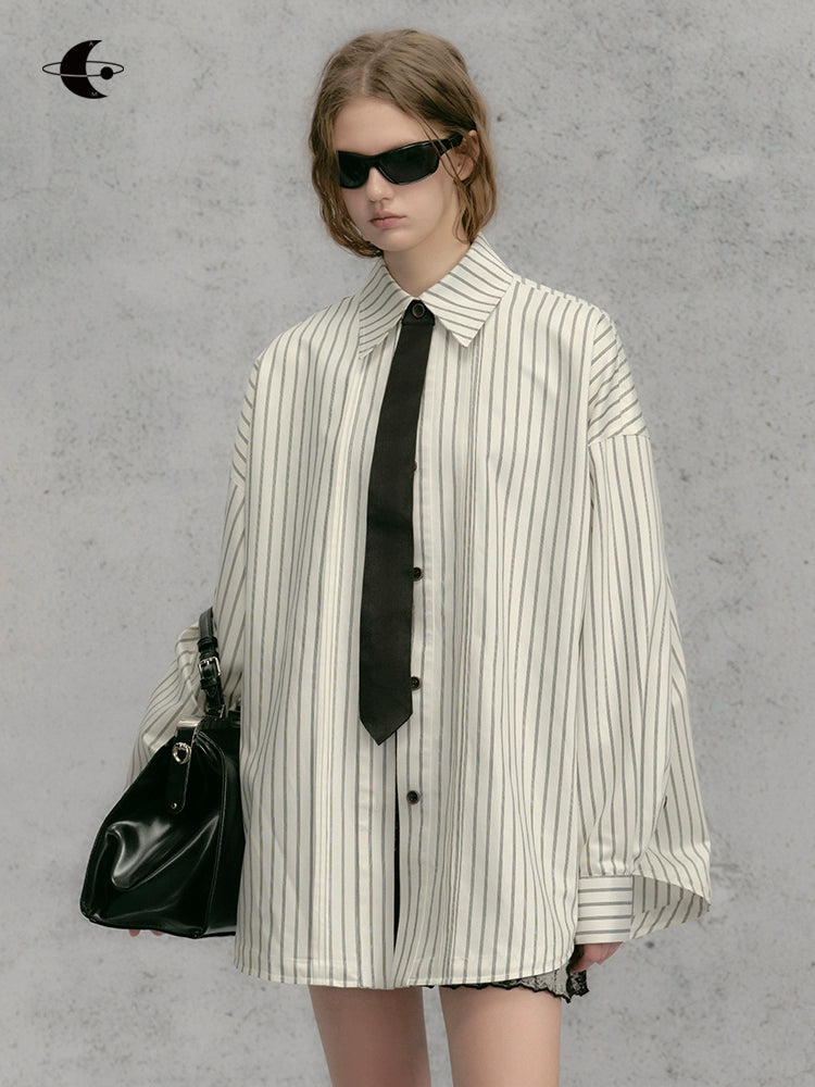 Yuan Striped Neutral Loose Wrinkle-Resistant Shirt