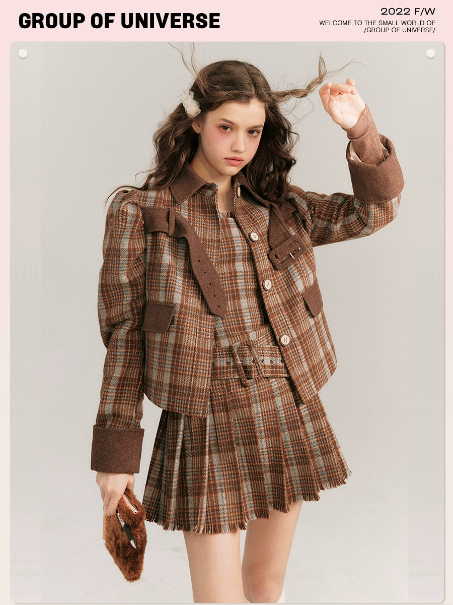 Tea Brown Plaid Strap Dress