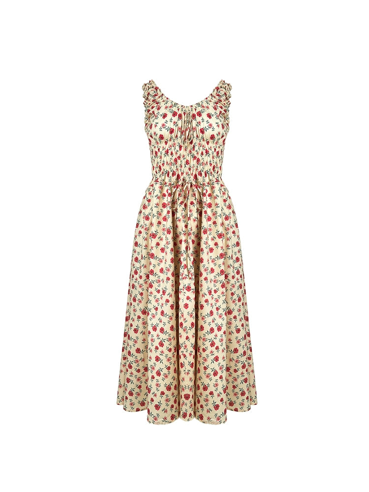 French Elegance: Lace-Up Cotton Flower Dress