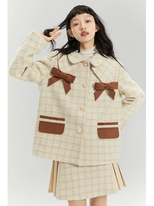 Coarse Tweed Patchwork Pleated Skirt Stylish and uniquely